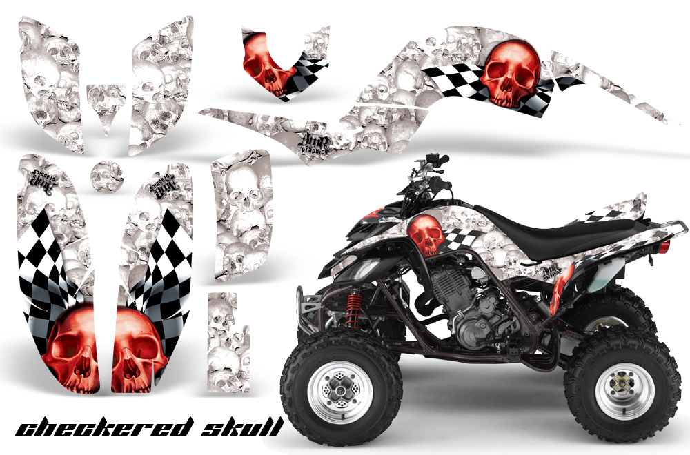 Yamaha Raptor 660 Graphics CheckeredSkull Red WhiteBg